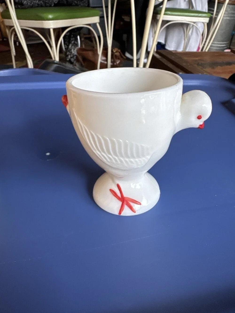 Westmoreland Set 4 Milk Glass Chicken Egg Cups Red Feet Vintage Easter